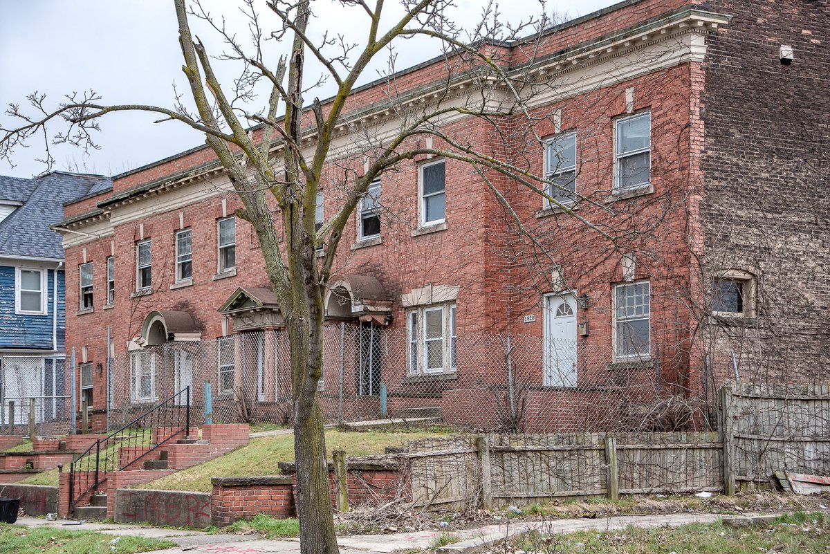 A once ornate but recently abandoned apartment complex in East Cleveland, Ohio.