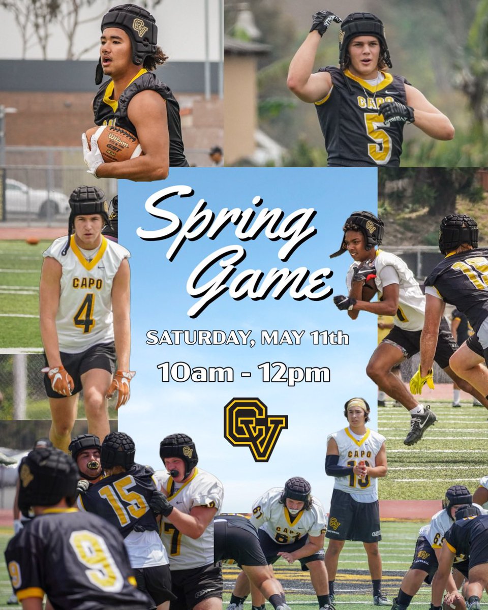 🚨TOMORROW 🚨 

🐯 - YOUTH CAMP
⏰ - 8:00 - 10:00am
💻 - capofootball.com/pop-warner-you…

🐯 - SPRING GAME
⏰ - 10:00 - 12:00pm
🍔- BBQ after

#WeAreCV 🐯🌴