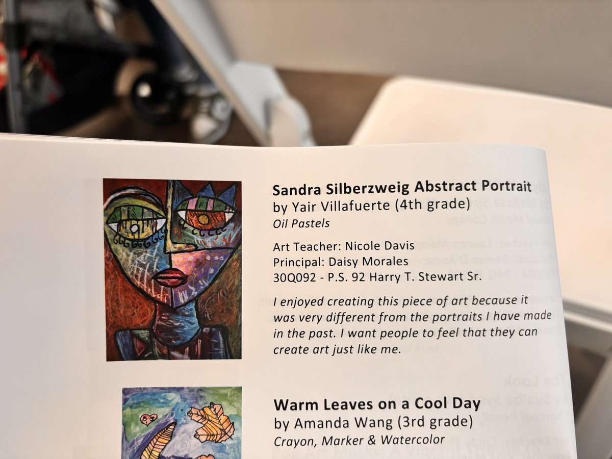 We are immensely proud of Yair, a @PS92Queens 4th grader, who was honored at the 10th Annual Queens Borough Art Festival for his exceptional Sandra Silberzweig Abstract Portrait. @nycdistrict30