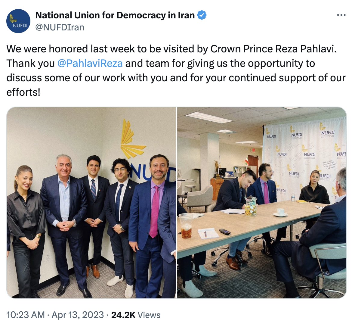 All significant NUFDI activities or events have revolved around Reza Pahlavi, including legislative activities, with the purpose of obtaining a photo op with Members of the United States Congress to build recognition in Washington.