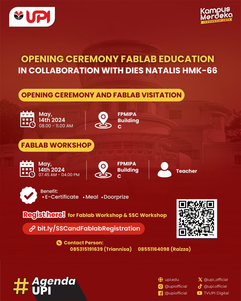 upi_official's tweet image. Hadirilah acara peresmian Pabrication Laboratory Education (FABLAB Edu) dan Seminar &quot;Digital Technology in Education&quot; yang diselenggarakan oleh Prodi Pendidikan Kimia,  FPMIPA UPI.

 #AgendaUPI #FABLABEdu #PelopordanUnggul