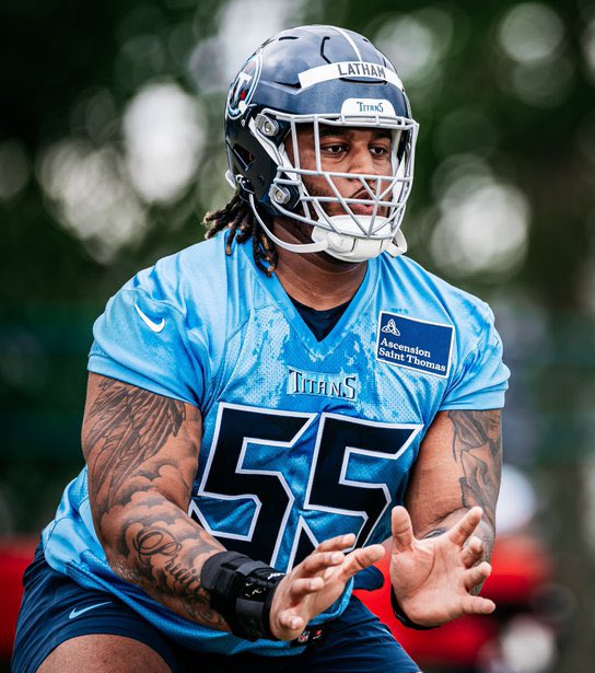 You don't see an offensive tackle with a number in the 50s every day (added to the approved range a few years ago). But it works for JC Latham. Dude puts the Titan in Titans.