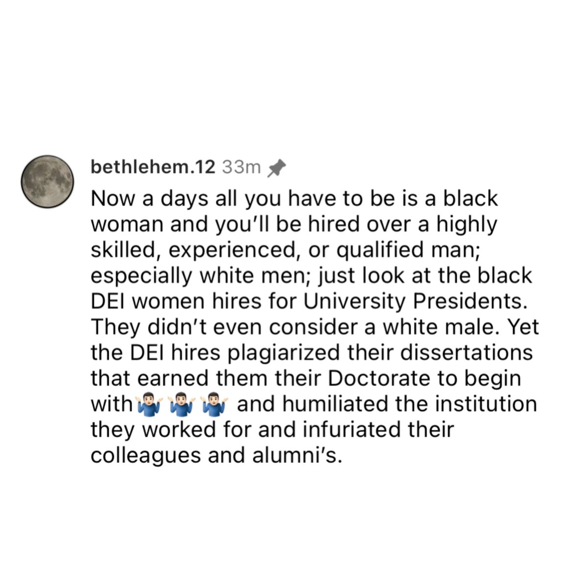 Claiming that Black women w/ doctorates are incompetent & that we are given jobs over qualified white men is rooted in misogynoir & insecurity. Just say that you’d rather attempt to discredit an accomplished Black woman than admit that her intelligence reveals your inadequacy.