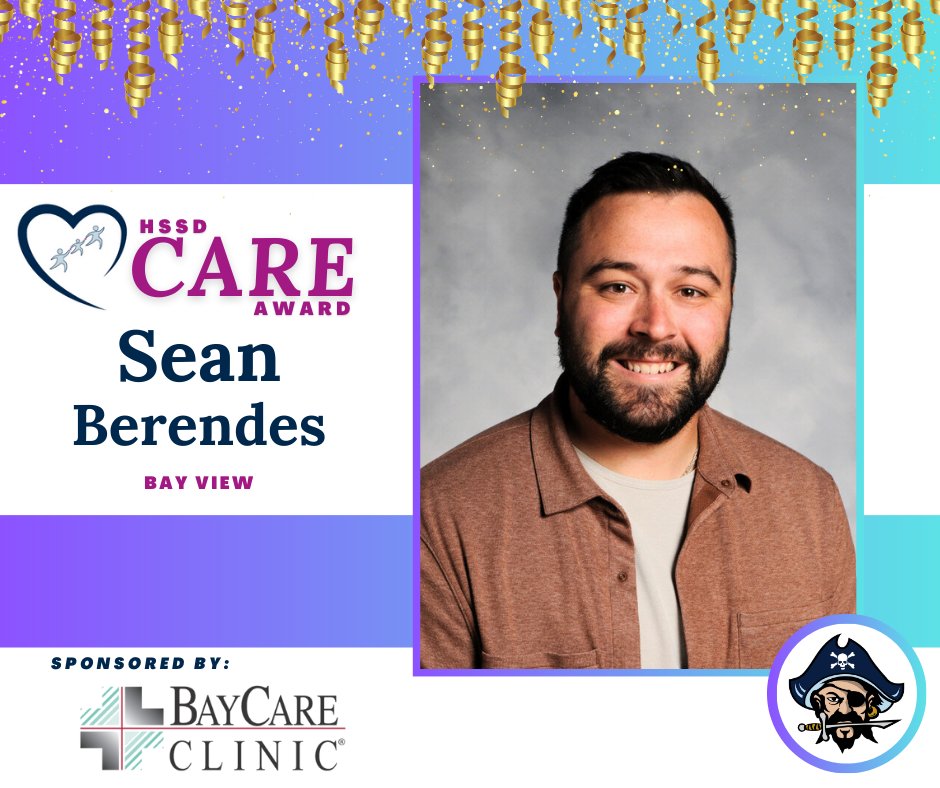 Please join us in congratulating our final HSSD CARE Award winner for 2024! 🤩 Sean Berendes is a Social Studies Teacher at Bay View Middle School. You are appreciated, Sean! Thanks to @baycareclinic for their sponsorship of this award. 💖 @hssdbv