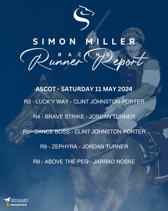 Here is the local line up for SMR on closing day of the #Ascot season. #SimonMillerRacing