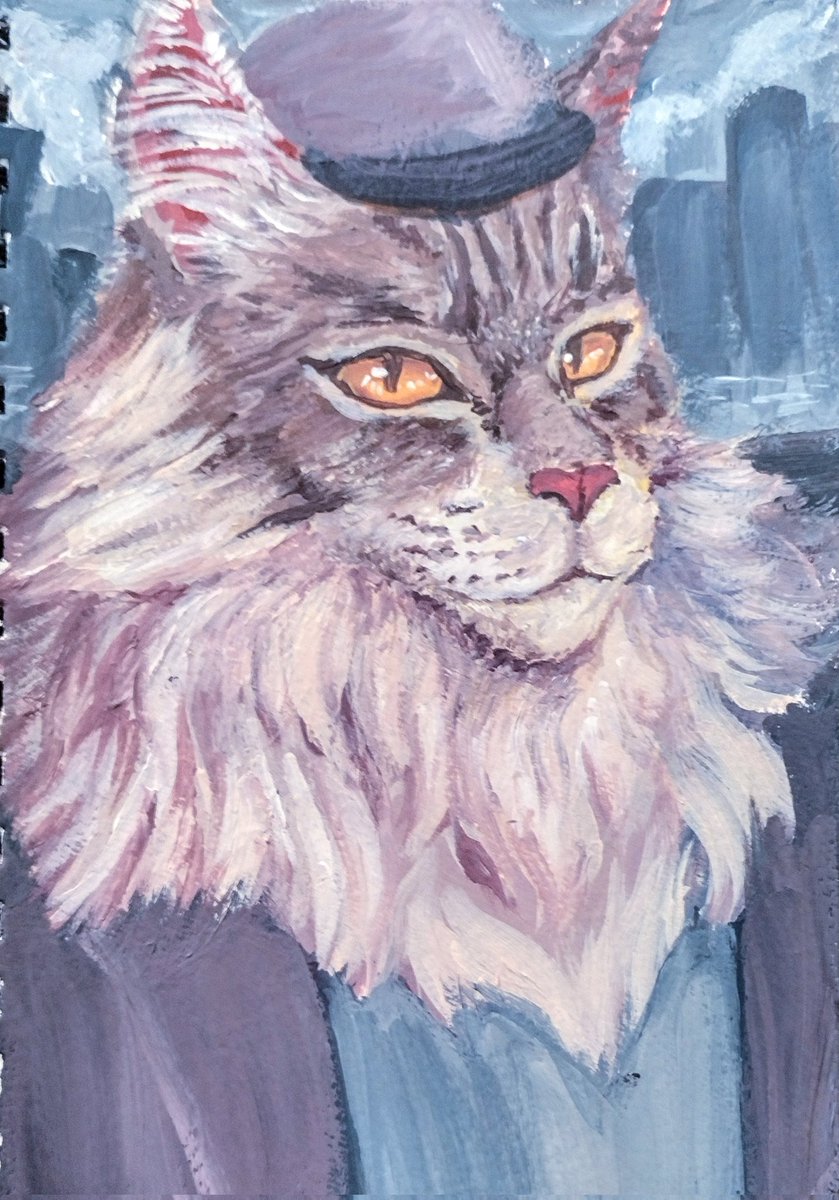 Meow... But sophisticated~

#painting #acrylic #acrylicpaintings #catpainting #catinsuit #cat #Mainecoon #sketchbookpainting #myart