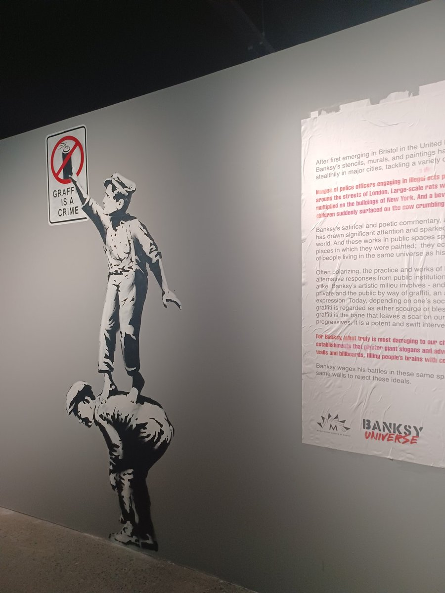 Bambina Olivares, The M's special projects head, said: 'The irony of Banksy's work being shown in a museum is not completely lost on us. We do understand that, as an institution, we also represent the 'beholden-ness' to the status quo that Banksy rails against in his art ...