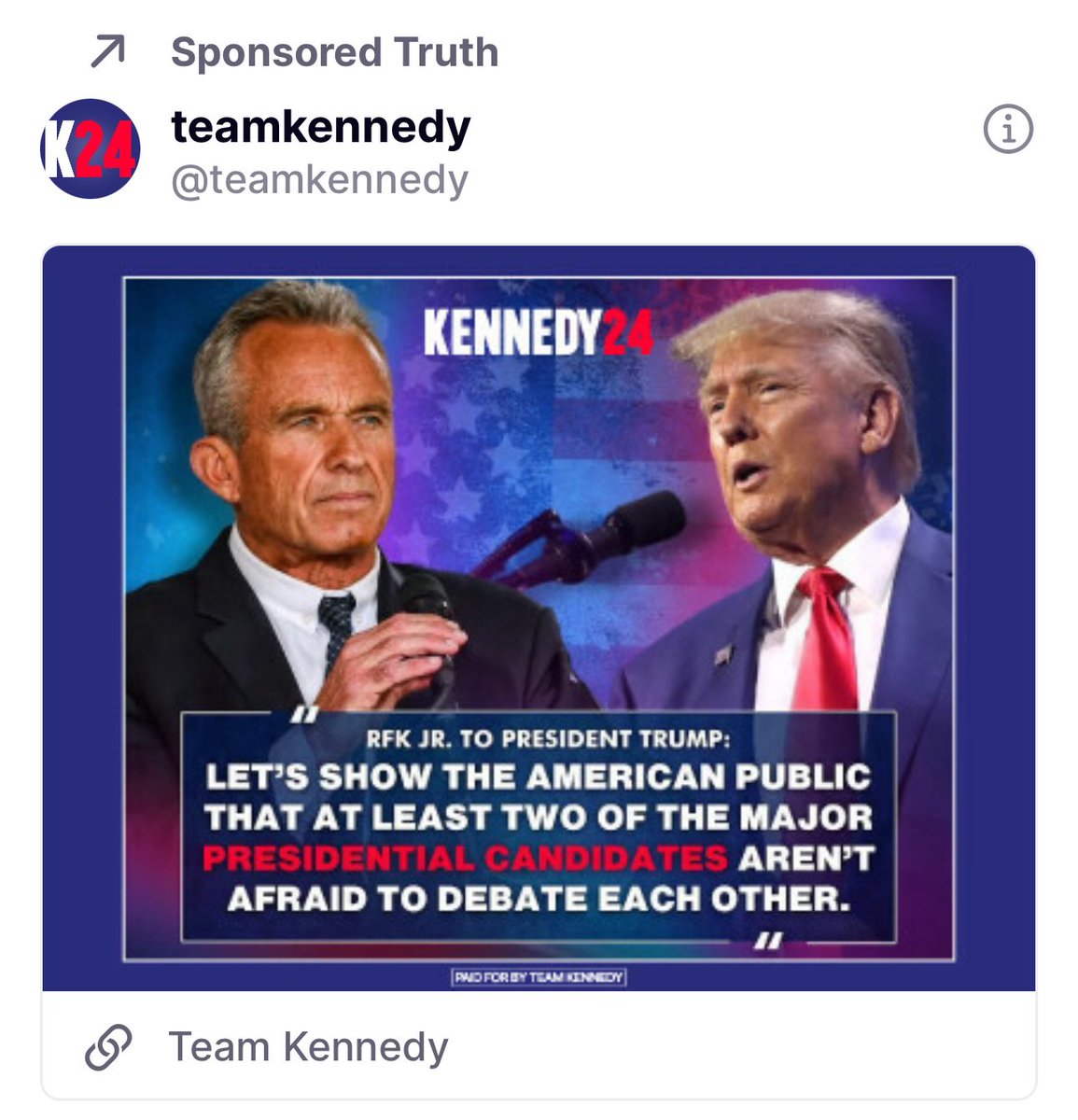Wonder how long this ad will stay up? On Truth Social, RFK Jr. challenges Trump to late-May debate.