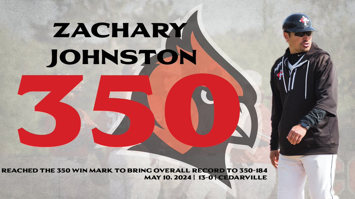 ⚾️WINS MILESTONE⚾️ Congratulations to @CUAABaseball head coach Zach Johnston on reaching his 350th career win today following the team's 13-4 victory over Cedarville!! #gocards