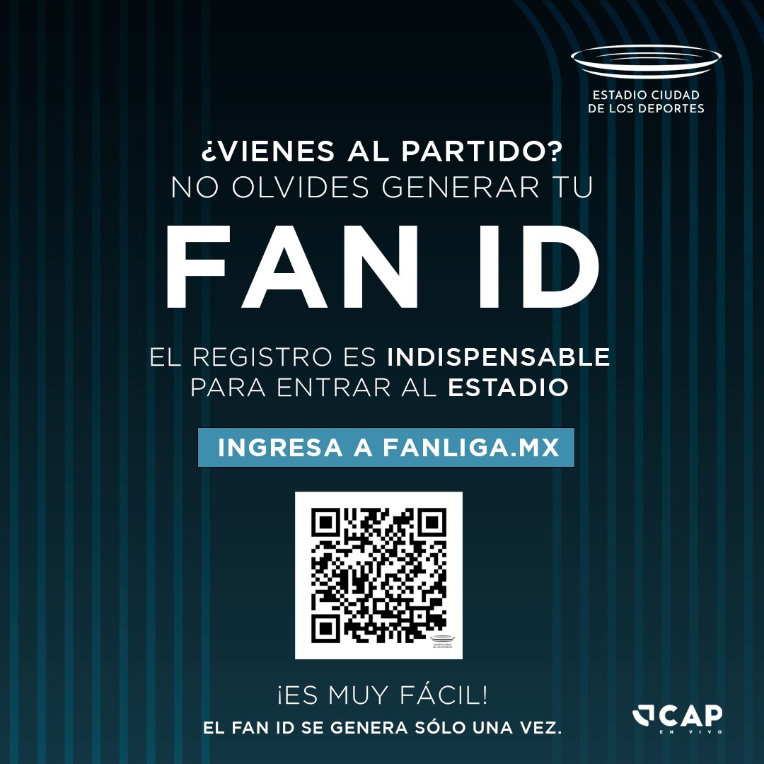¿Vienes al partido del @CruzAzul? 🎟️ No olvides generar tu Fan ID, es indispensable para entrar al Estadio y solo se genera una vez. 🔗 Entra al siguiente link o escanea el código QR de la imagen. fanliga.mx