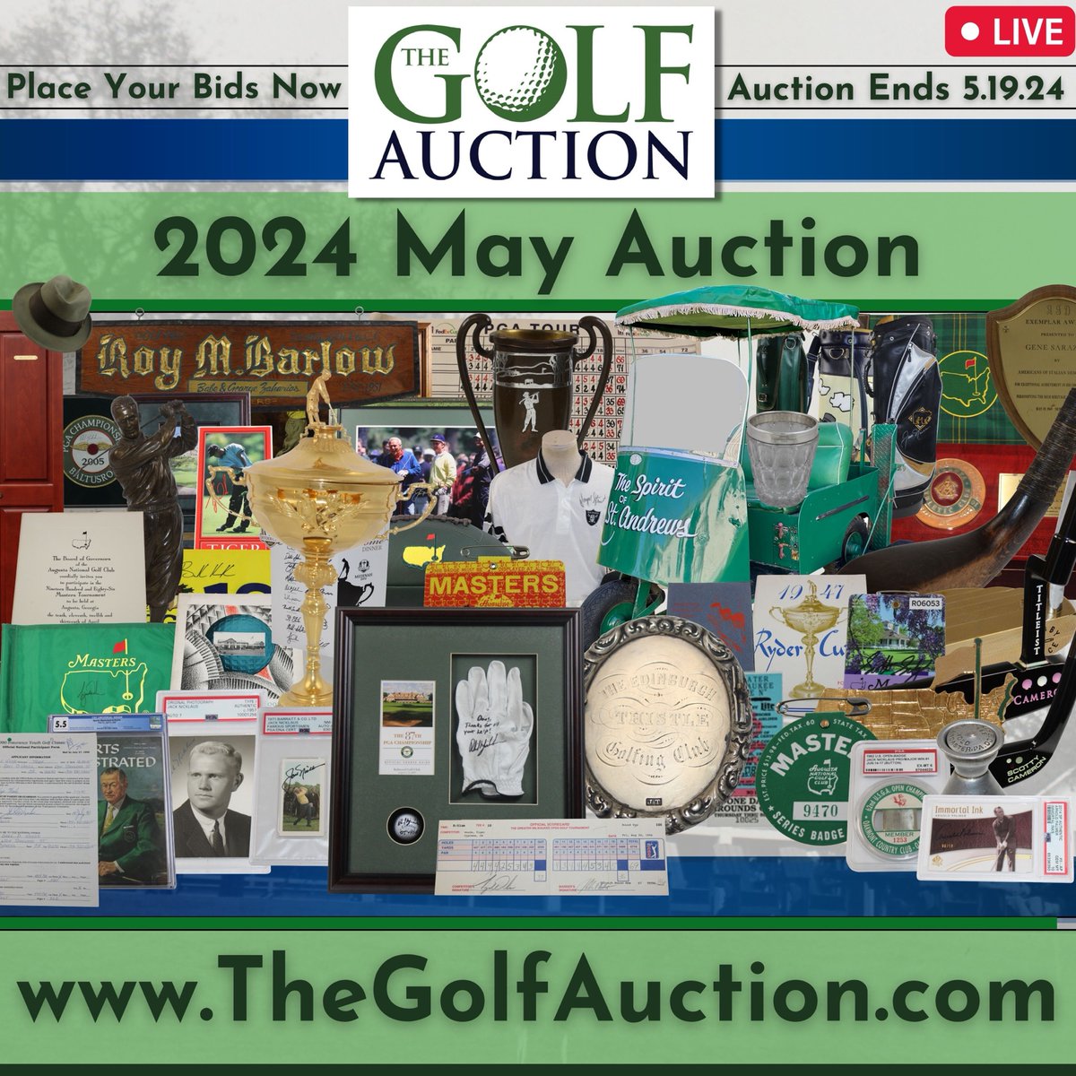 Our 2024 May Golf Memorabilia Auction is now Live!  

There are 1,000 items presented & the auction will end on Sunday, May 19th at 10pm ET with extended bidding to follow ⛳️

@JohnMorton215 @SHistorians @cllctMedia #thegolfauction

thegolfauction.com/mobile/catalog…