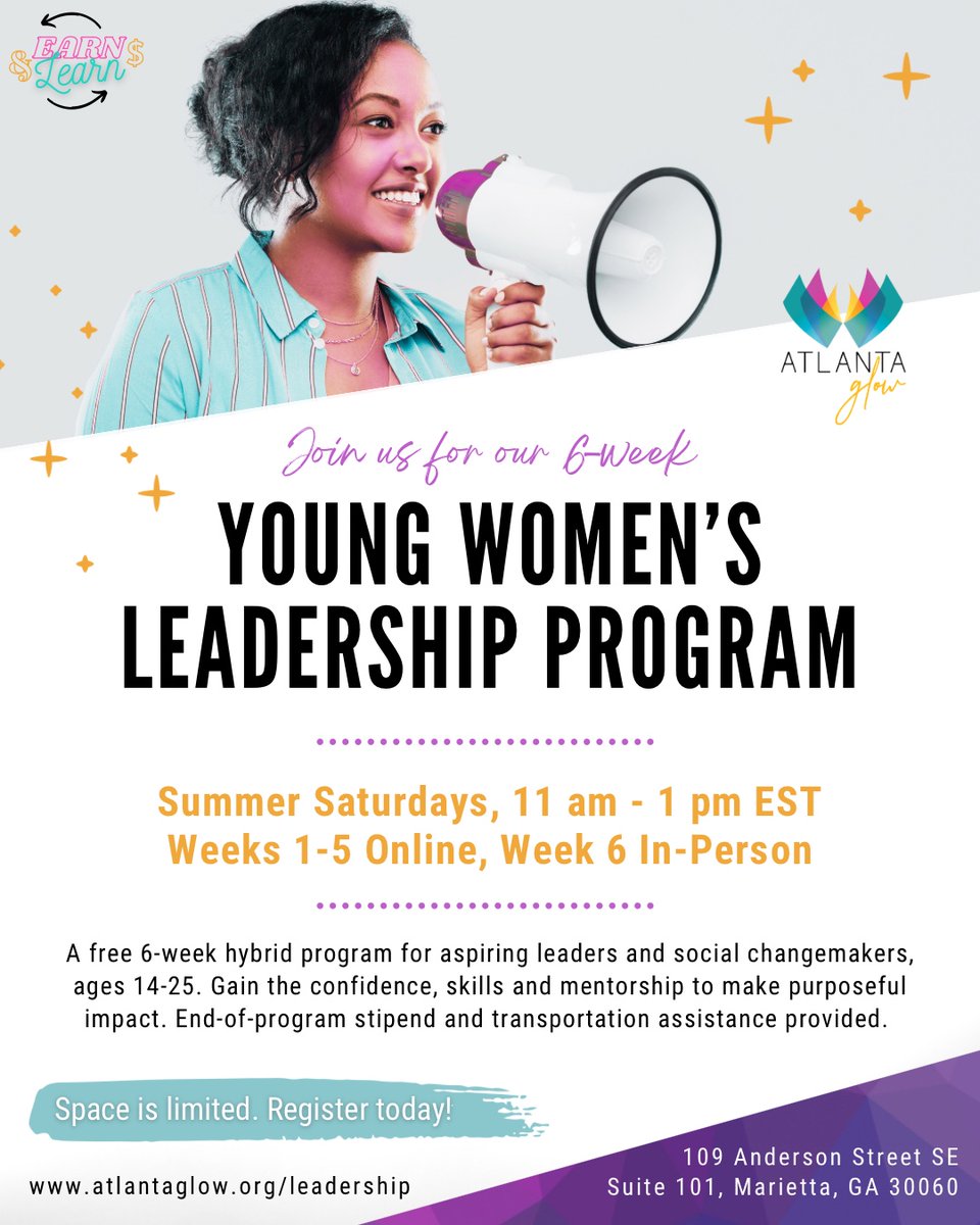 Hey changemaker! Ignite your leadership potential in Atlanta GLOW’s leadership program. Our 6-week #summerprogram equips young women ages 14-25 to be community change agents around #womenscauses thru #advocacy, #organizing & #civicengagement. Apply at atlantaglow.org/leadership