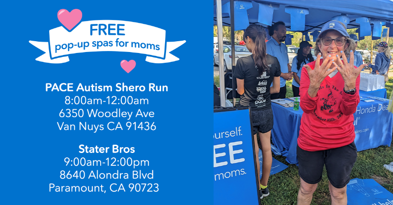 Hey mom! Need a little “me” time? We’re celebrating mothers today with free pop-up spas in Van Nuys and Paramount. Get pampered, on us!