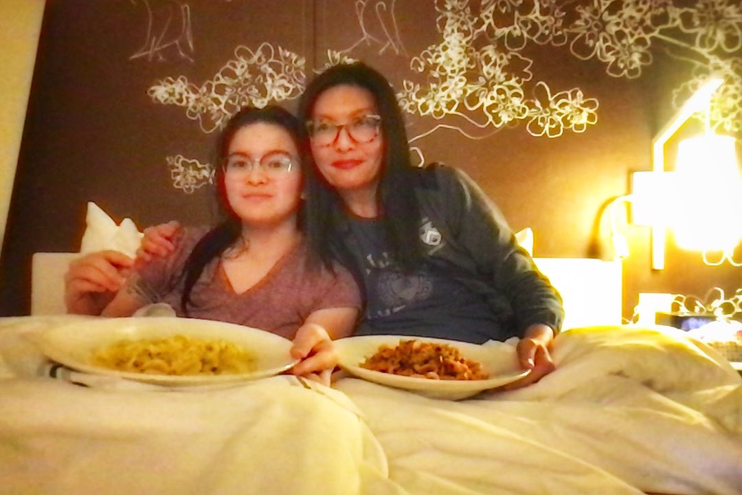 One thing I promised Nina for our very short trip to DC is that we could order hotel room service and eat dinner in bed while watching a scary movie on my laptop. MISSION ACCOMPLISHED.