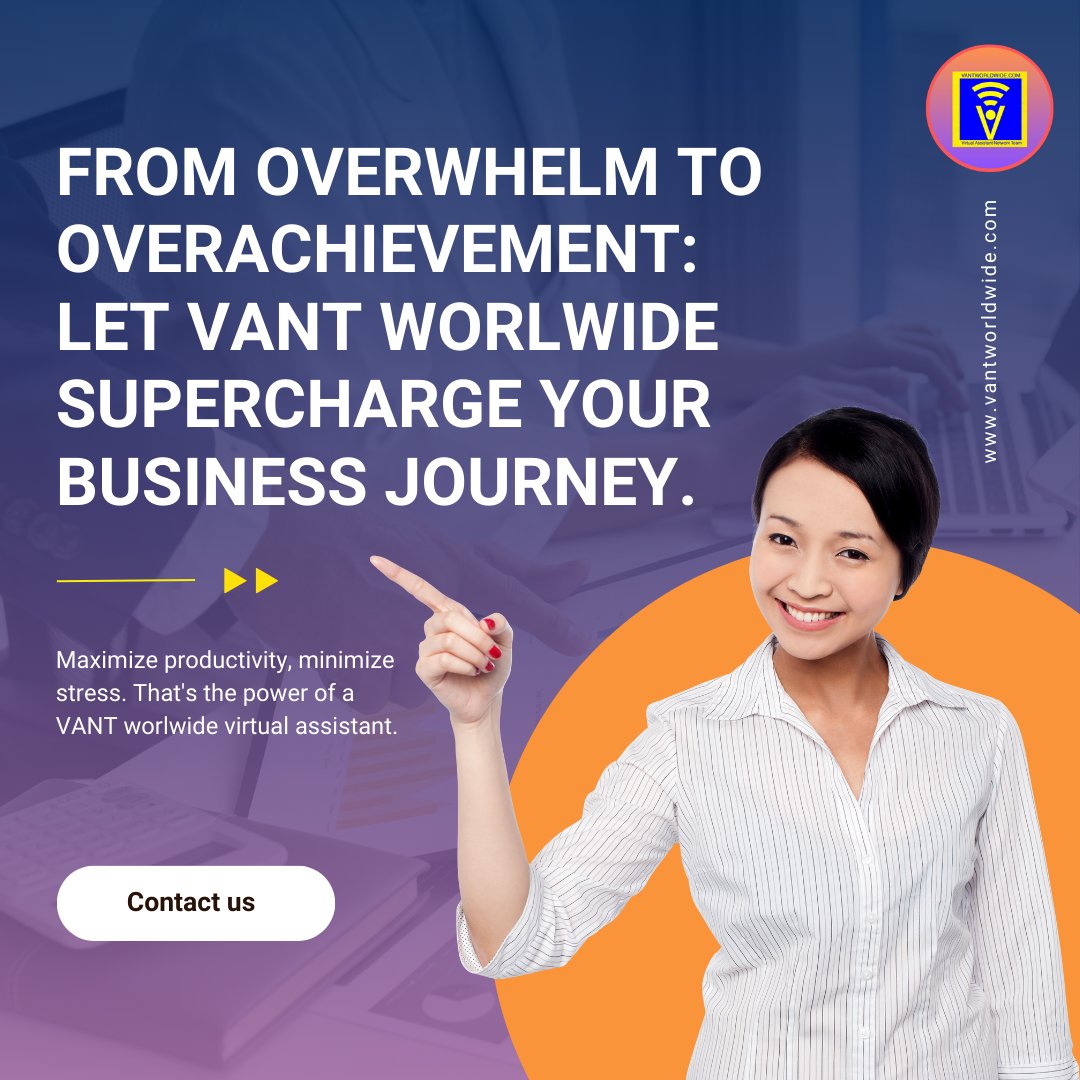 Transform overwhelm into overachievement with a virtual assistant by your side. Streamline tasks, amplify productivity, and focus on what truly matters for your business success.

#vantworldwide #virtualservices #realestate #healthcareva #bigtosmallbusiness