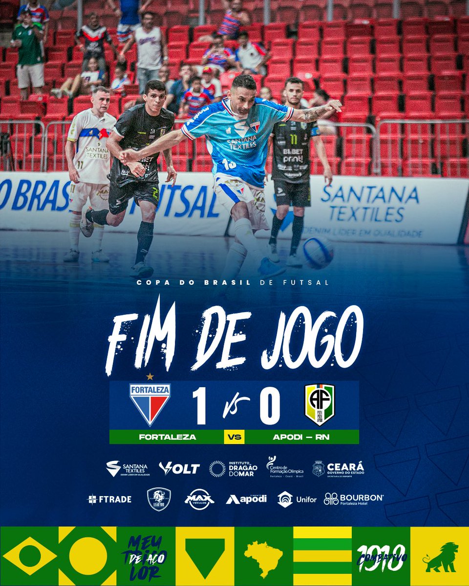 FIIIIIIIIIIM DE JOGO NO GINÁSIO CFO! O FORTALEZA FUTSAL VENCE O APODI POR 1x0 E SAI NA FRENTE NO PRIMEIRO DUELO DAS OITAVAS DE FINAL DA COPA DO BRASIL DE FUTSAL! 👊🦁⚽️🧂 #FortalezaEC #FortalezaFutsal