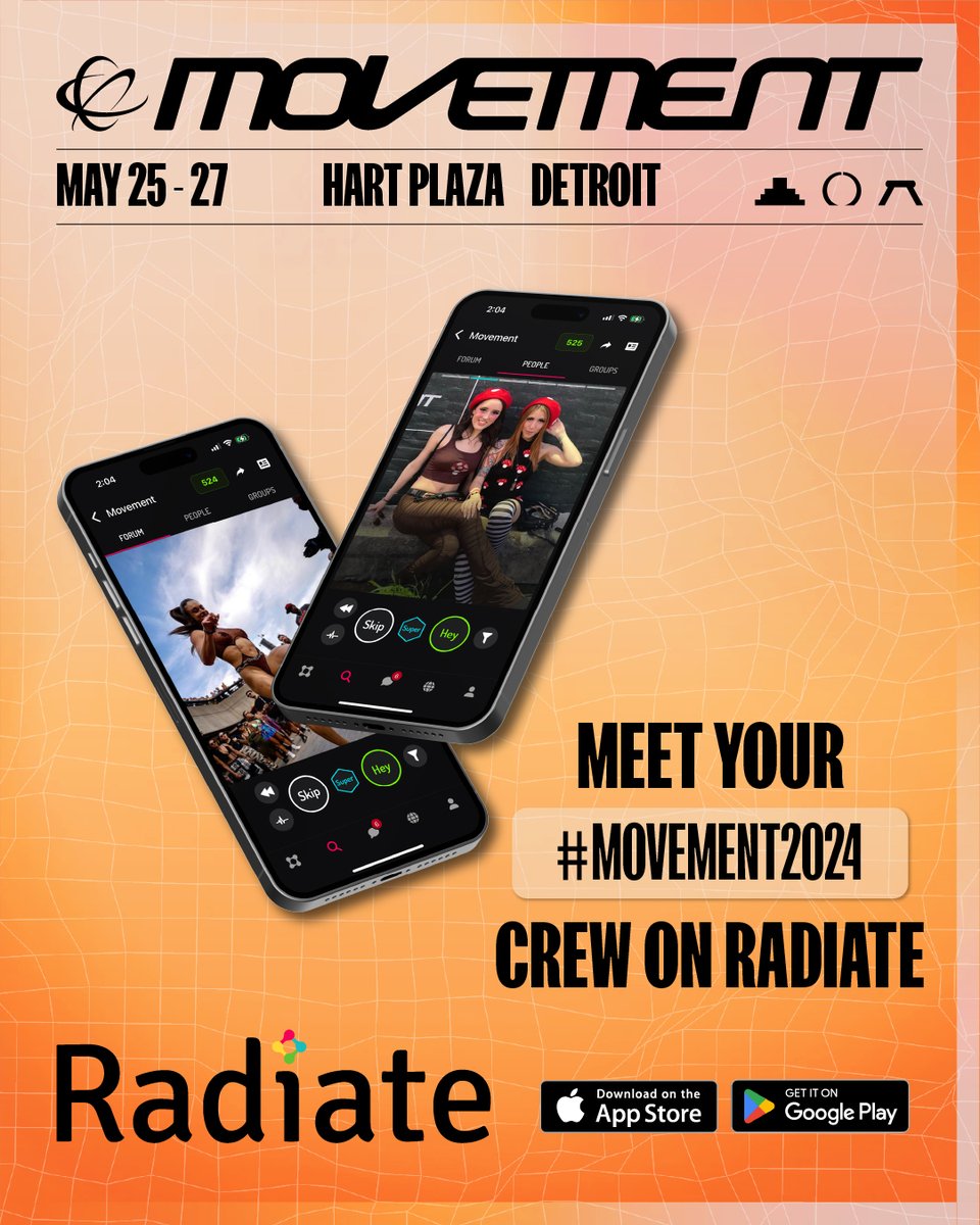 Connect + meet up with your Movement family 🫂 Join Movement on Radiate to connect with music lovers coming to Detroit, make plans, and be part of the festival community!⁠ ⁠ 📲 radiate.app.link/Movement
