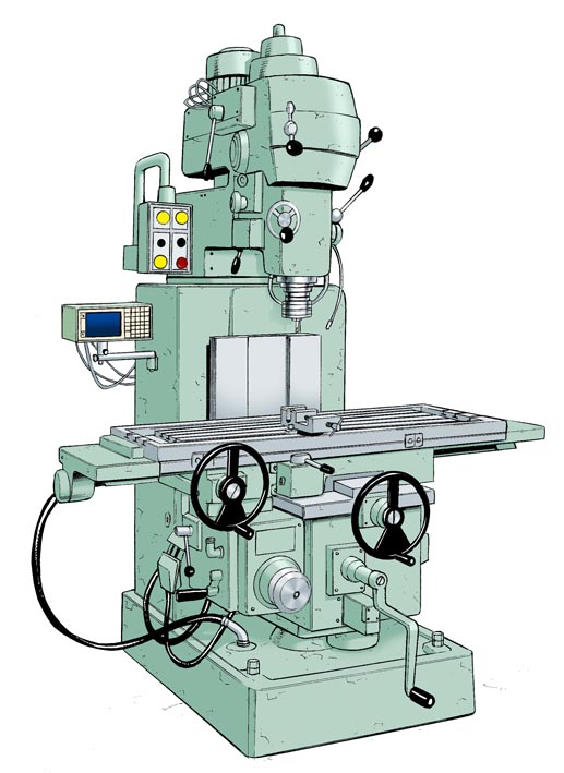「ボール盤、旋盤、フライス盤など 工場で使う工具や工作機械の仕組みや、使う様子が 」|たなかじゅん・漫画家【公式】のイラスト