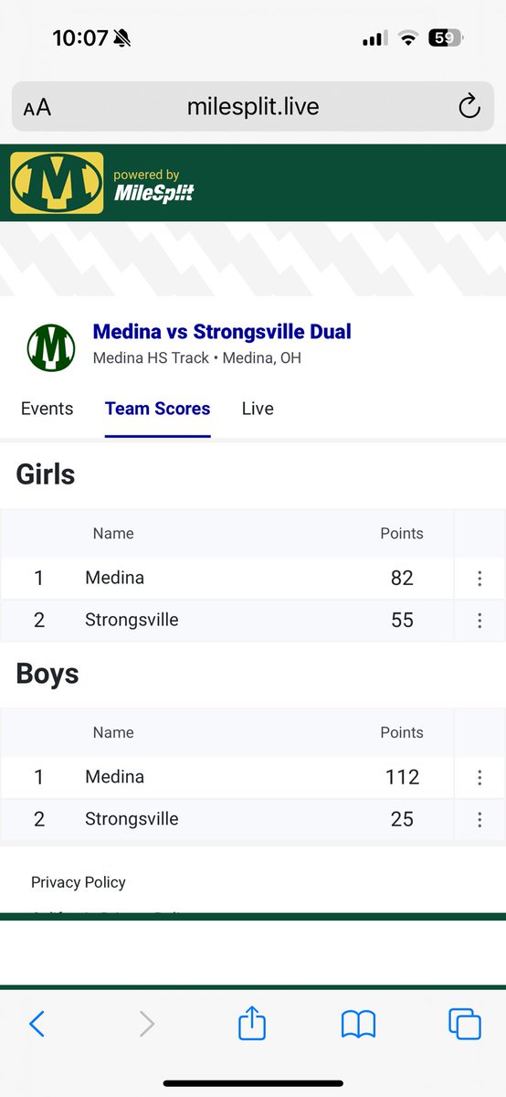 Your Medina Girls Track and Field team is GCC CHAMPS scoring in all 17 events! It was a hard fought battle the entire way and a true TEAM effort. Huge congrats to the boys as well for also being victorious. Results below. #MGTFFamily #ChasingExcellence milesplit.live/meets/616429