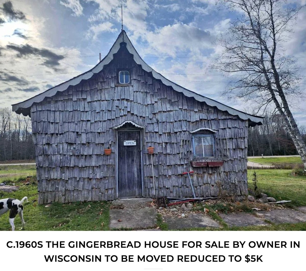 oldhousesunder50k.com/c-1960s-the-gi… Reduced to $5,000. The Gingerbread House is well-known to the locals. It is a for sale by owner building that needs to be moved. No land. #tinyhouse