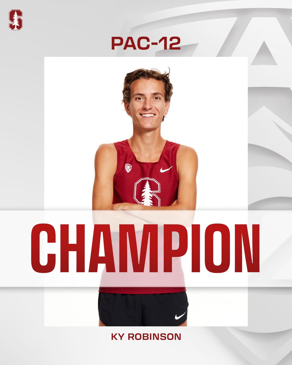 Two-time NCAA champion Ky Robinson wins his first Pac-12 track title! He wins the 10,000 in 29:15.03. #GoStanford