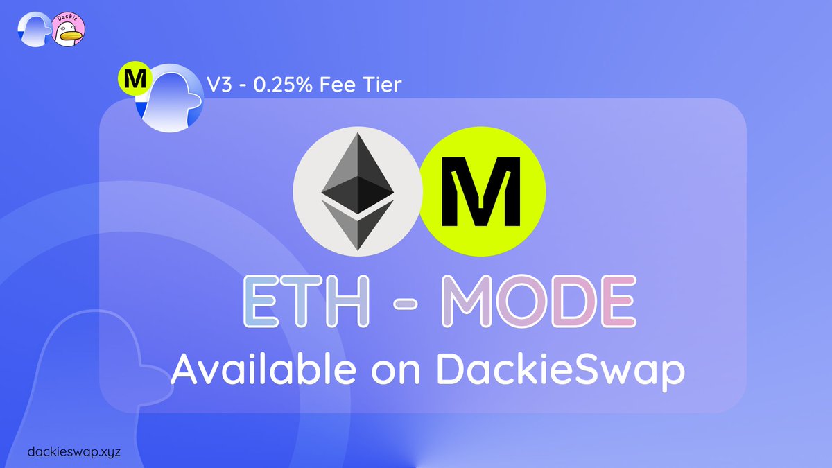 ETH - MODE is already available on DackieSwap on the @modenetwork chain. This pair is also supported for calculating points in our #Airdrop Sharing feature. dackieswap.xyz/leaderboard?ch…