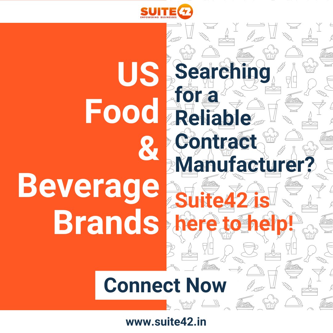 42Suite's tweet photo. Hey US #Food &amp; #Beverage #Brands! Need a reliable #contractmanufacturer? Suite42 has your back! From scalability to quality assurance, we've got the expertise to elevate your brand. Let's chat! 💬 #ElevateWithSuite42 Connect now: https://t.co/nMvbJkJceN https://t.co/U4veO32dZU