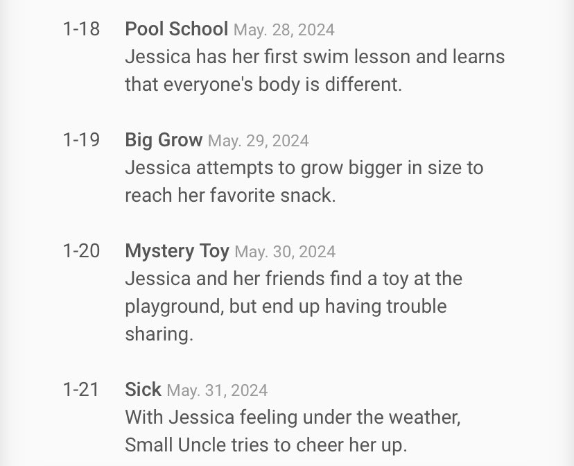 #CraigoftheCreek
#JessicasBigLittleWorld
New episode titles, descriptions, and air dates from TV Passport.

These are four of the presumed final five episodes, after the show’s order was cut.