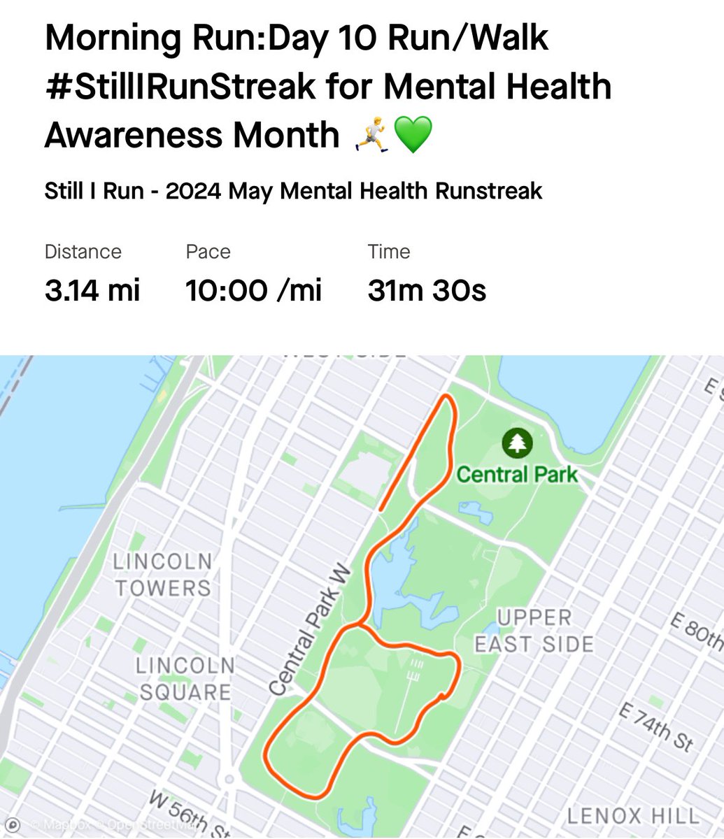 5k day @stillirun @Strava @CentralParkNYC #StillIRun #MentalHealthAwarenessMonth