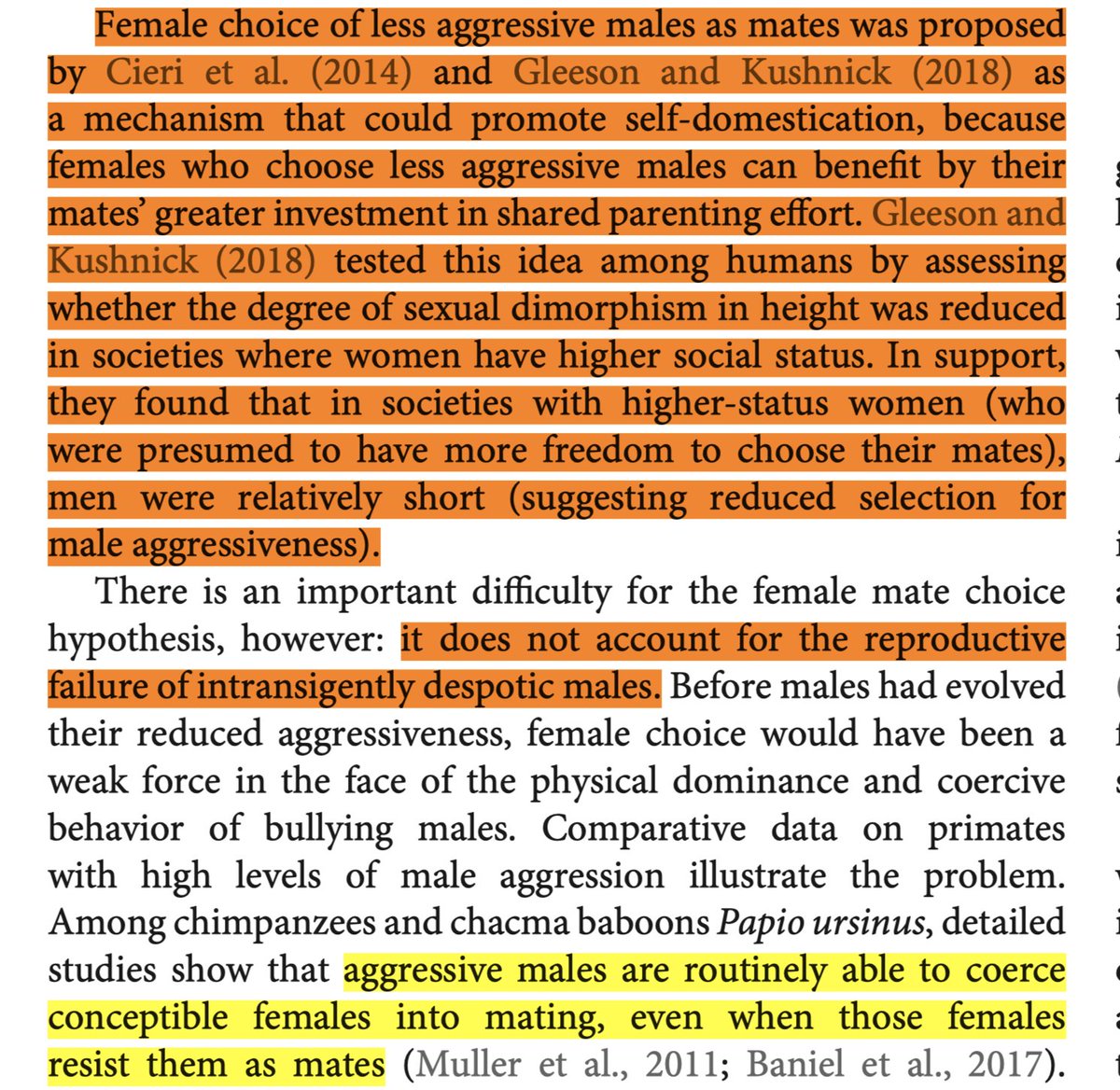 Is women's choice a factor in men's domestication? Maybe. In populations where women have higher status and are more free to choose their mates, men are less tall relative to women- indicating reduced selection for male aggressiveness. frontiersin.org/journals/psych…