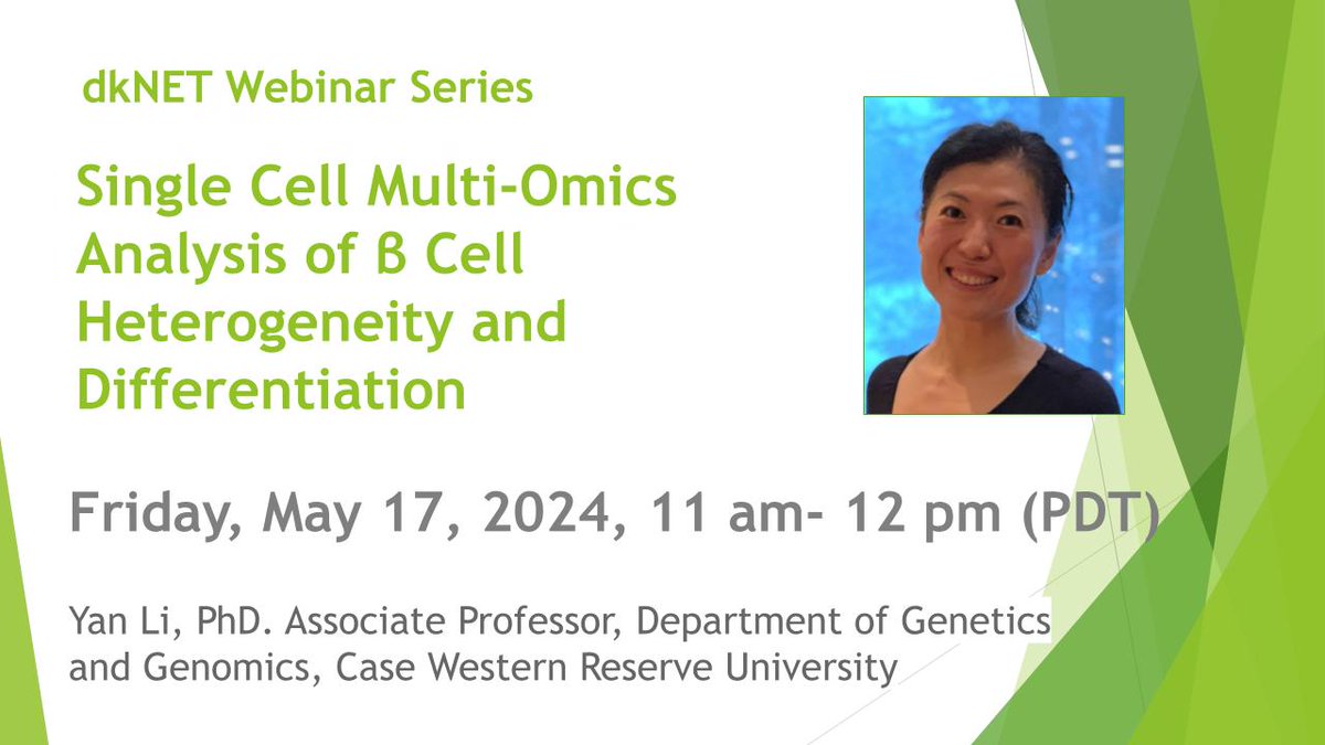 📅 Mark your calendars! Join us for a #dkNET Webinar on "Single Cell Multi-Omics Analysis of #BetaCell Heterogeneity and Differentiation," presented by Dr. Yan Li, to learn more about “Beta Cell Hub” on Fri., May 17, 2024, 11 am - 12 pm PT! 
Register now! dknet.org/about/blog/2749