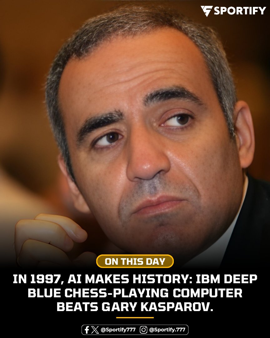 #OnThisDay in 1997, the unthinkable happened! 🤯 

IBM's Deep Blue, a revolutionary chess-playing computer, defeated the great Russian grandmaster Garry Kasparov 3.5-2.5! 🤖💻 

#Sportify #DeepBlue #GarryKasparov #ChessHistory #AIvsHuman #TechMeetsSports #IBM