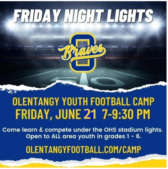 Olentangy Youth Football Camp Update: Date charge to Friday, June 21