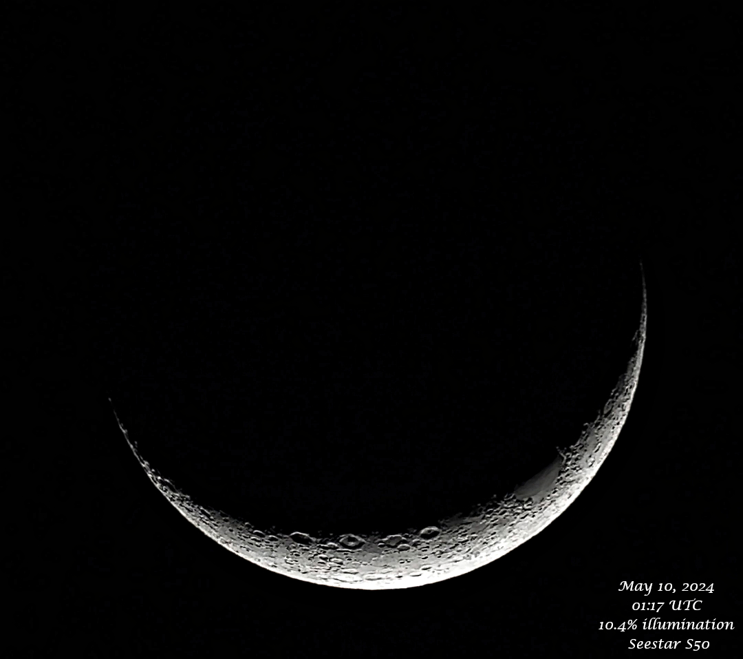 Tonight's 10.4% moon taken with @Seestar_astro #Astrophotography #MoonHour #ZWO
