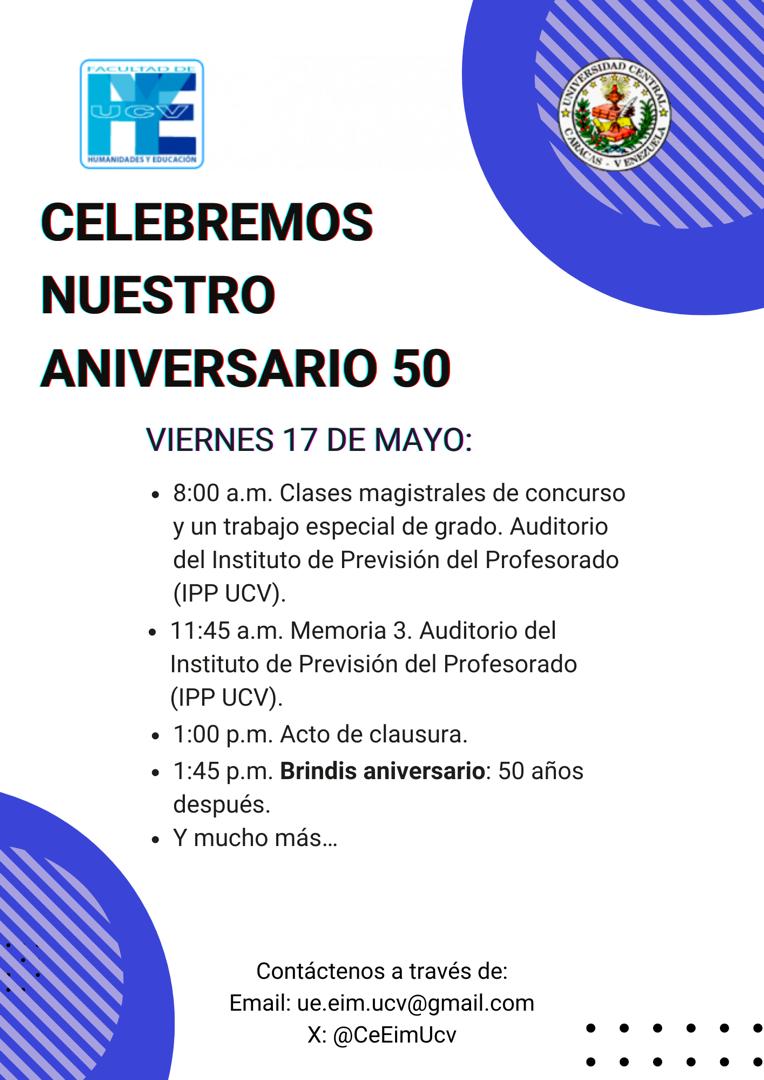 Compartimos con ustedes la información sobre las actividades de nuestro aniversario #50!!! Los esperamos...