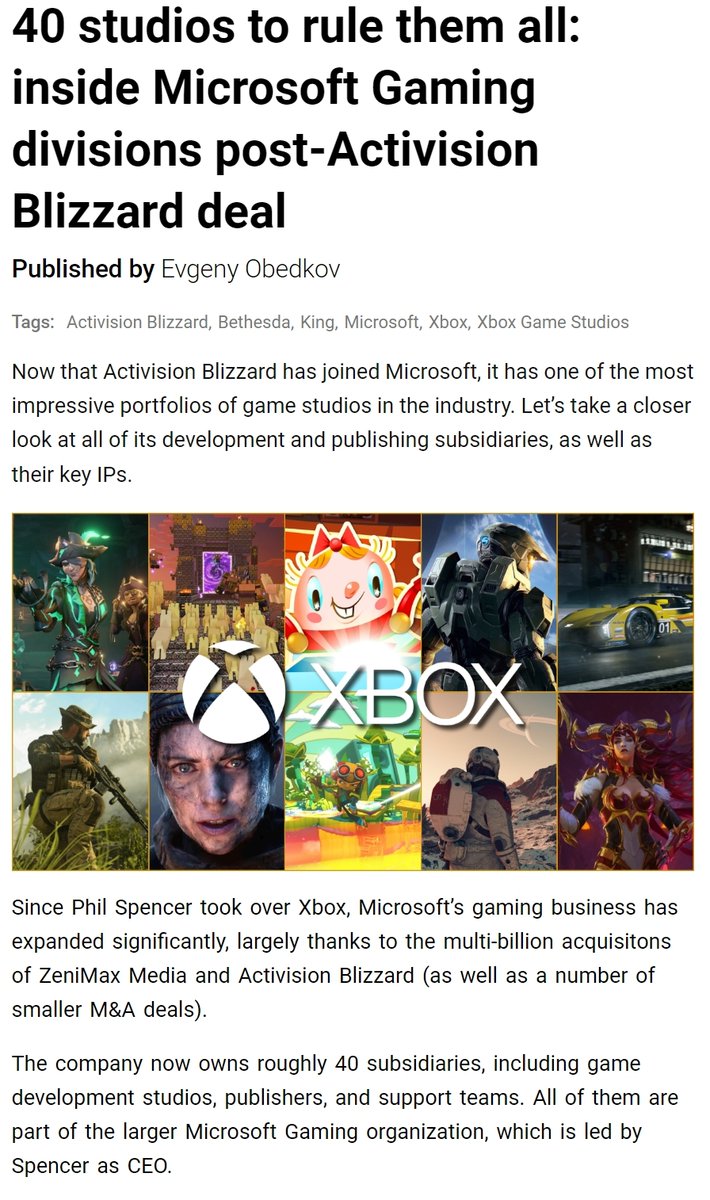 Microsoft's acquisition spree since 2019. The spent 68 BILLION for Activision Blizzard and Bethesda for 7.5B. These are just 2 out FORTY studio acquisitions, all to bet on Game pass.

Game Pass earns 3.7B a year and growth is flat, not moving. They are in trouble. They have to…