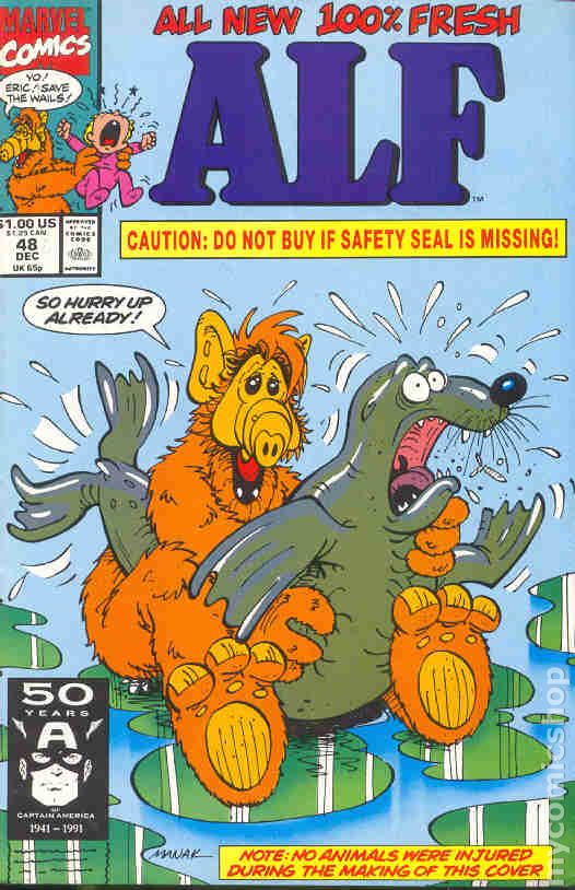 I'm currently still trying to complete my Marvel Alf comic collection & recently discovered this specific issue, #48 went up in value. I was so confused as to why. I looked it up & it turns out...it's because people think Alf is 'humping' the seal...
🤦‍♂️people are so damn stupid