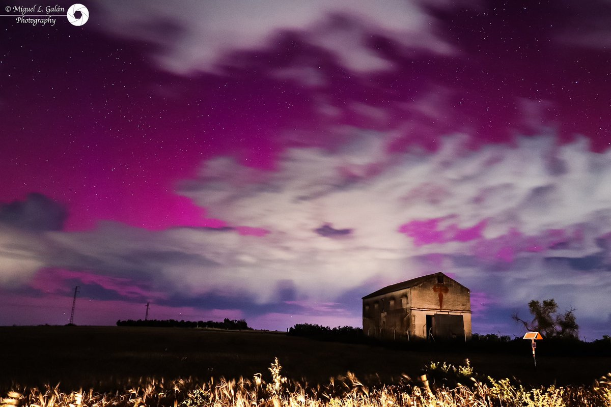 Aurora boreal desde la campiña de Sevilla… efectos de la tormenta geomagnética que liberó el astro rey hará unas 20 horas. #astronomy #astronomia #aurora #AuroraBoreal #nightphoto #Astrophotography