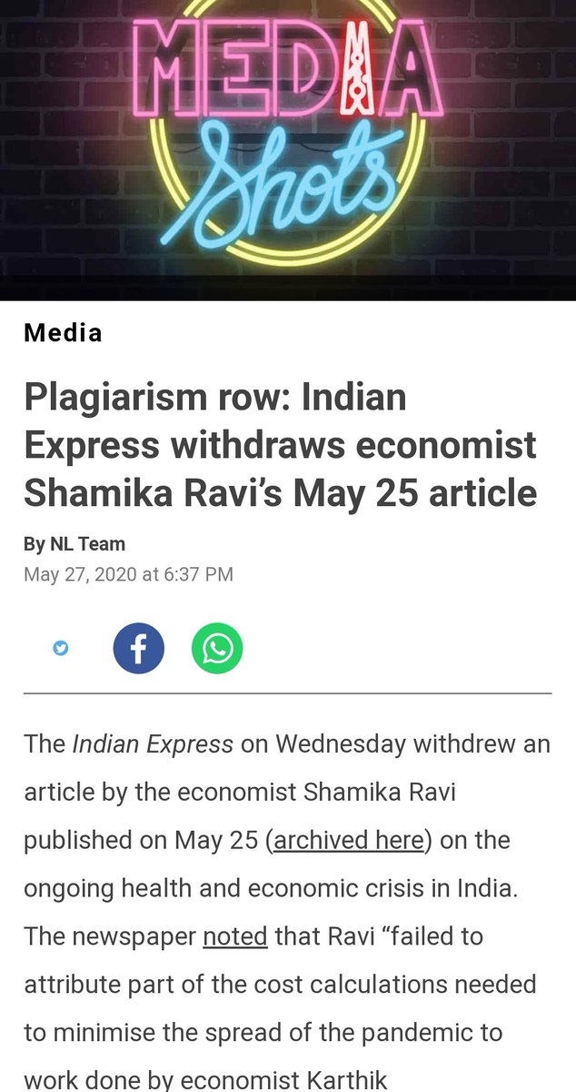 #BigBreaking: 

Know Shamika Ravi?

1.Fired by Brookings after 
she plagiarised from other economists.  

2.ISB distanced from her research.

3.Indian Express withdrew her column.

4.EAC fired her in 2019 to reinduct in 24 after showing that she has an explosive study on Muslims.