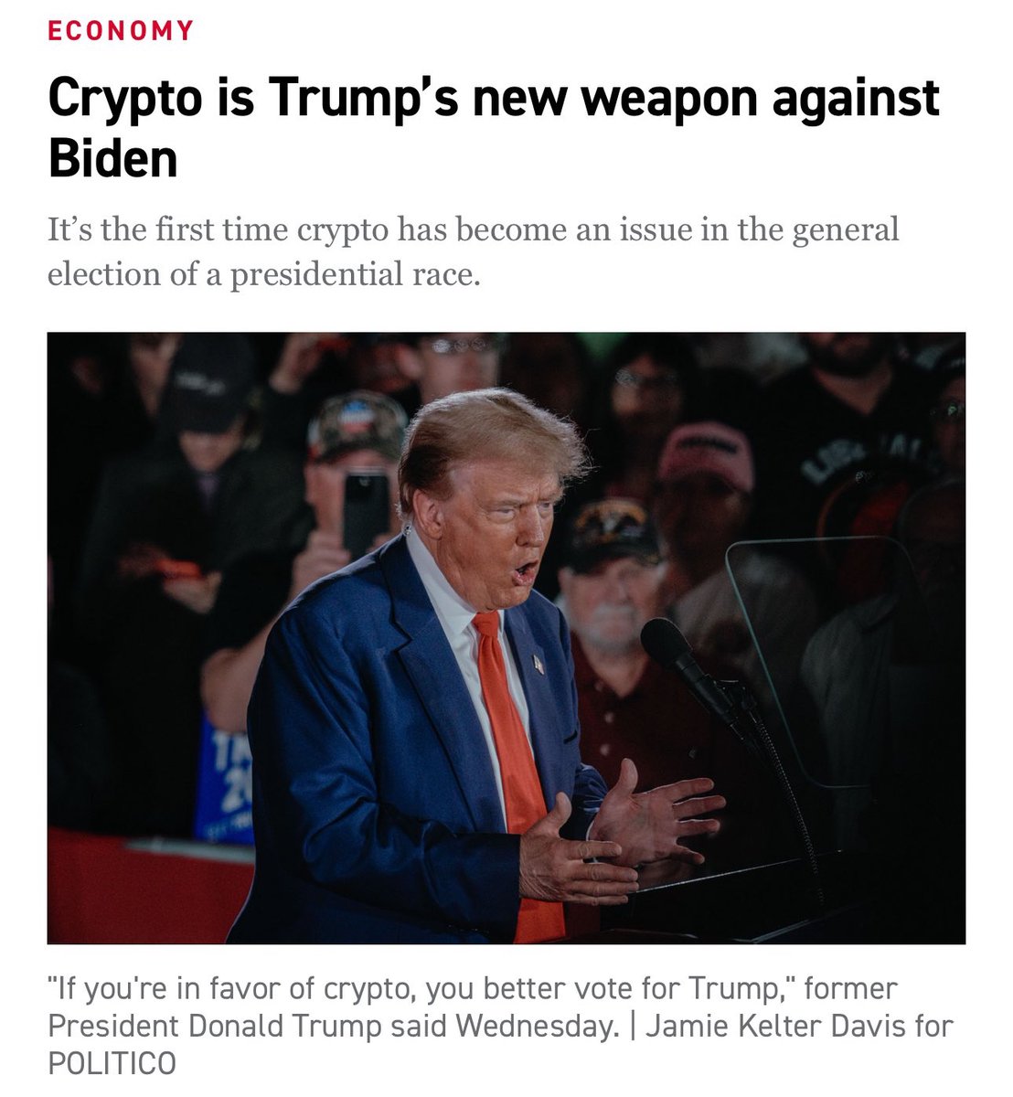 This is a bad sign in terms of Trump’s instincts. SBF was one of the biggest stories of the year, normies associate crypto with corruption. politico.com/news/2024/05/1…