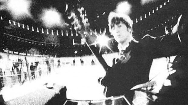 John Lennon selfie during The Beatles final live concert at Candlestick Park, 1966