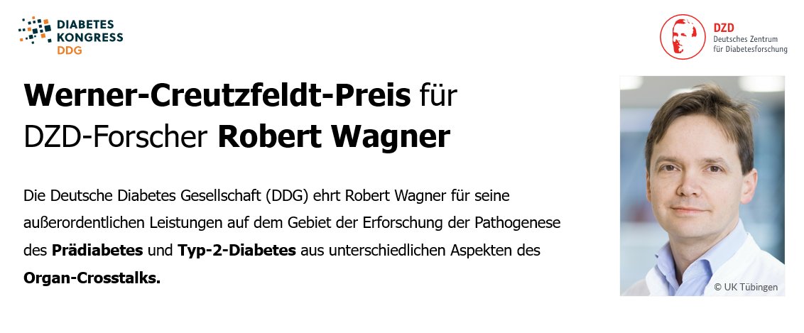 🎉 Herzlichen Glückwunsch an Robert Wagner @wagr zum Werner-Creutzfeldt-Preis! Am 100. Geburtstag von Werner Creutzfeldt ehrt die DDG @DDG_Tweets den DZD-Forscher für seine Leistungen auf dem Gebiet der Erforschung der Pathogenese des #Prädiabetes + Typ-2-Diabetes #T2D. #DK2024