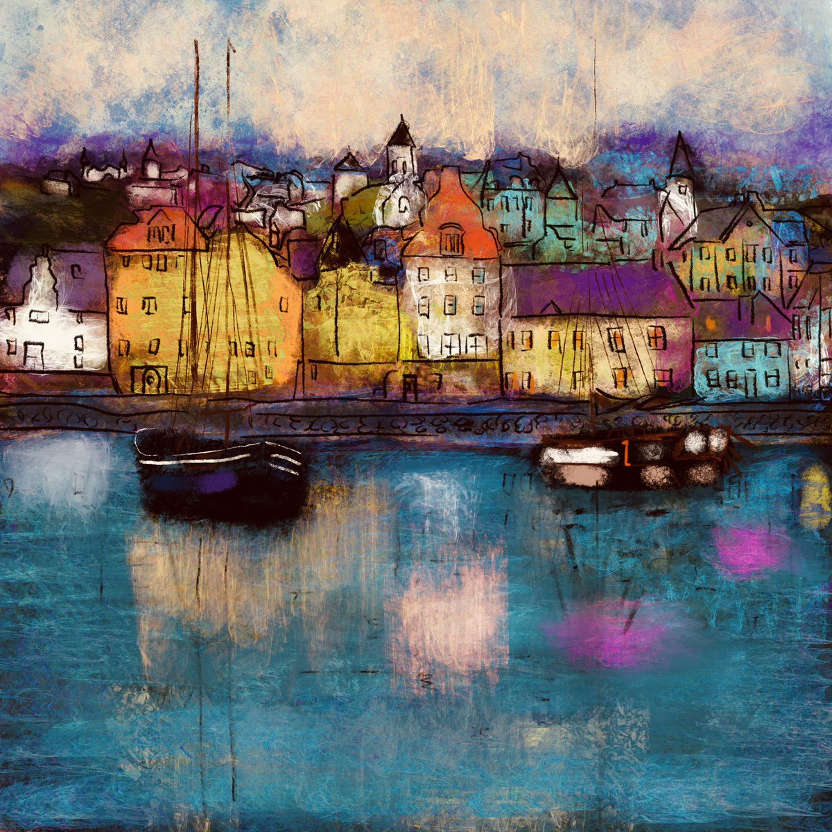 Peaceful harbour at twilight. Wish you all a peaceful weekend. #art