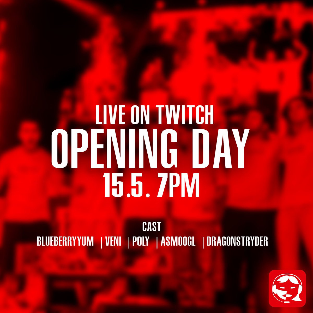 ES IST SOWEIT! Der große
Opening Day auf Twitch am 15. Mai steht an! Bereitet euch vor auf atemberaubende Matches und eine epische Übertragung!
Markiert den 13. Mai im Kalender, denn dann könnt ihr euer Team anmelden, um LIVE auf unserem Stream gefeatured zu werden!