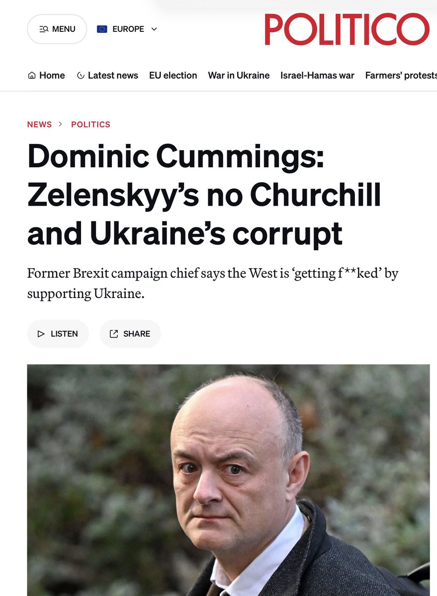 Dominic Cummings: ‘This whole Ukrainian corrupt mafia state has basically conned us all and we’re all going to get f**ked as a consequence. We are getting f**ked now right?” Not many euphemisms in play here! politico.eu/article/domini…