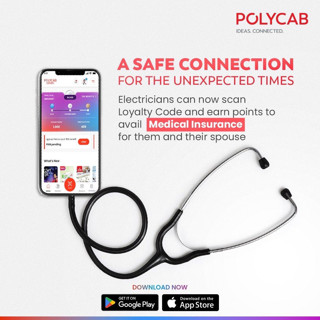 Electricians can now find the perfect support for any health emergency at home with Polycab Experts App that offers a 3-Tier Loyalty Program's Medical Insurance. Visit: bit.ly/3UyGyLY #Polycab #IdeasConnected #PolycabExpertsApp