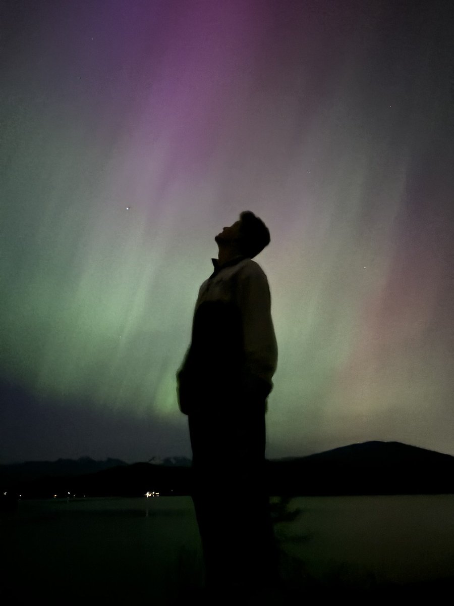 Took this photo of my cousin tonight, amazed by the beauty of the #Auroraborealis . He is also getting married tomorrow. A once in a life time event to witness here in souther BC near Gibsons. #ShareYourWeather #space #bcwx
