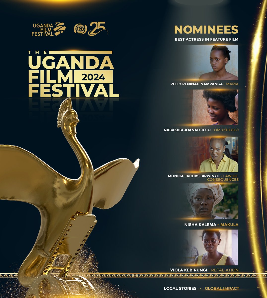 Congratulations to the nominees for Best Actress in Feature Film in #UFF2024. Pelly Peninah Nampanga -Maria Nisha Kalema -Makulu Joan Nabkiibi -Omukululo Monica Jacobs Birwinyo -Law Of Consequences Viola Kebirungi -Retaliation #LocalStoriesGlobalimpact cc: @UCC_Official