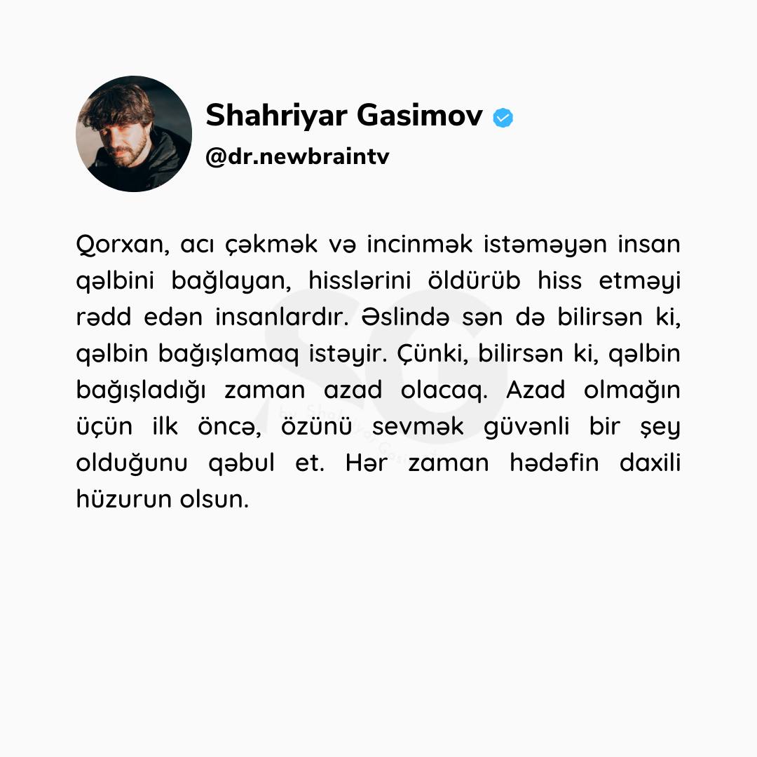 Hər zaman hədəfin daxili hüzurun olsun! #shahriyargasimov #drnewbraintv #gününmesajı #gününsözü #psychology #psikoloji #psixologiya