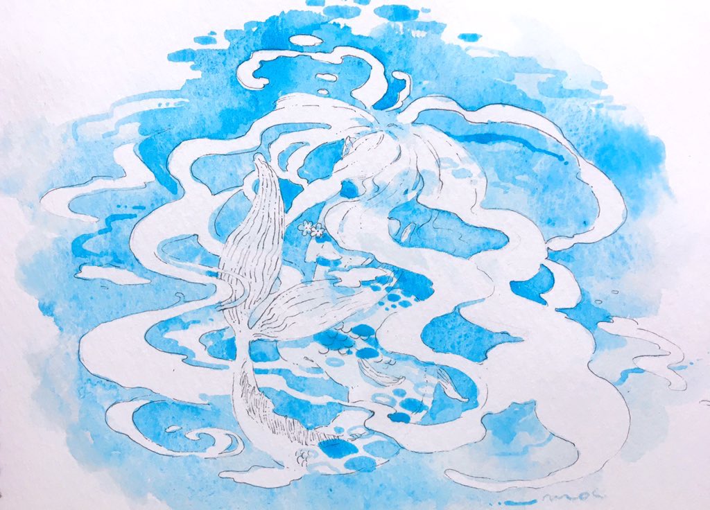 solo water no humans traditional media blue theme painting (medium) watercolor (medium)  illustration images